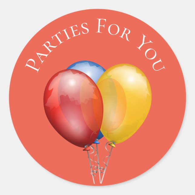 Colourful balloons party business branding classic round sticker (Front)