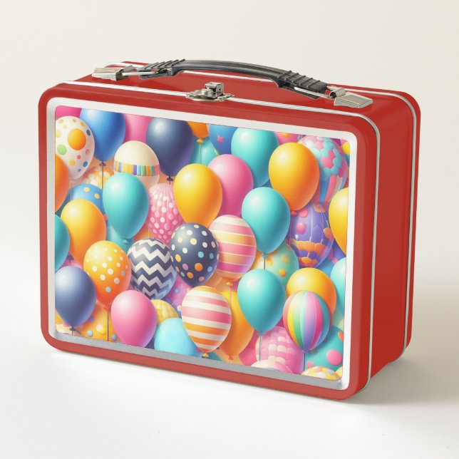Colourful balloons pattern metal lunch box (Front)