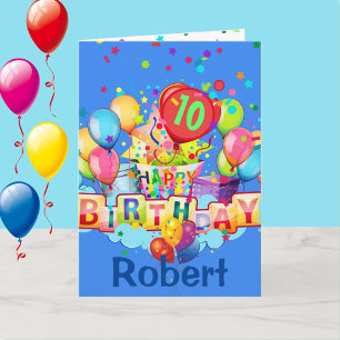 Colourful Balloons Personalise NAME AGE Birthday Card