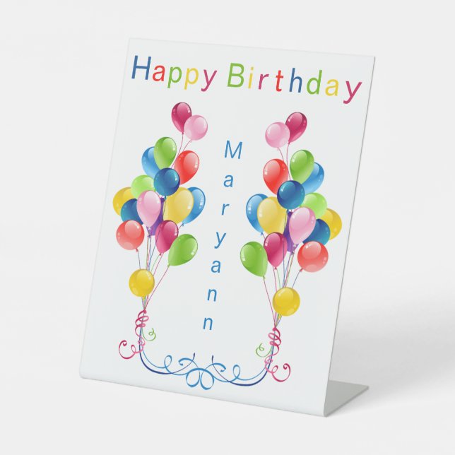 Colourful Balloons Personalised Happy Birthday Pedestal Sign (Front)