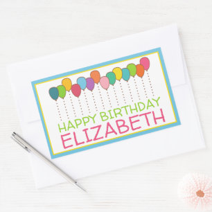 Colourful Balloons Personalised Happy Birthday Rectangular Sticker