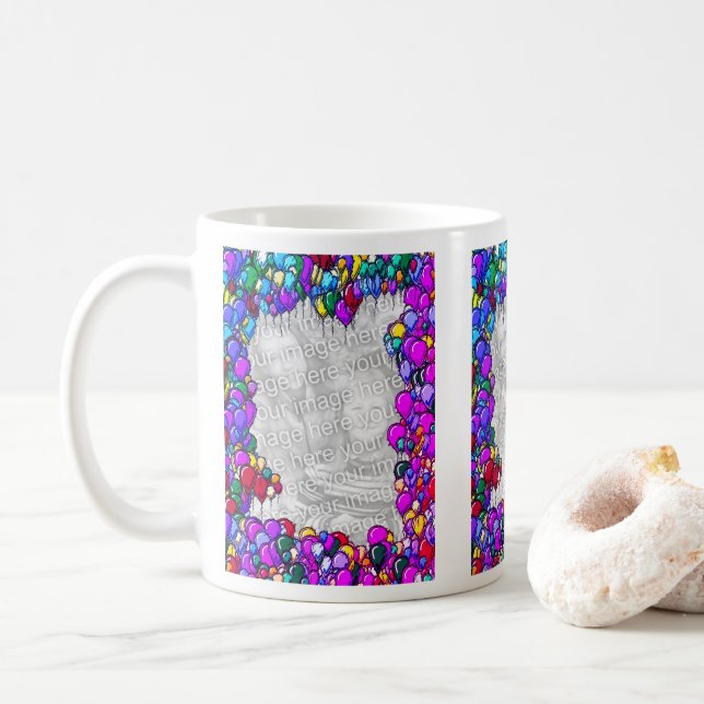 Colourful Balloons Photo Frame Design Coffee Mug (With Donut)