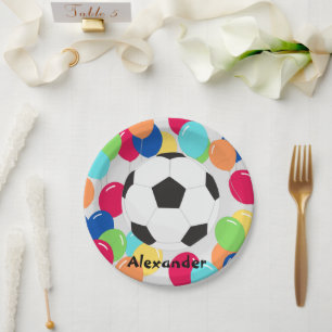 Colourful Balloons Soccer ball fun  Paper Plates