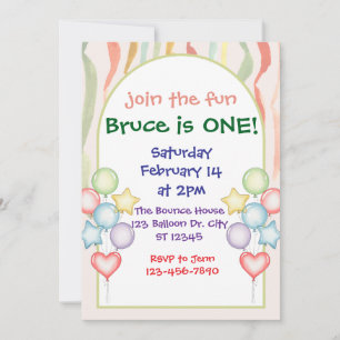 Colourful Balloons Streamers Birthday Minimalist  Invitation