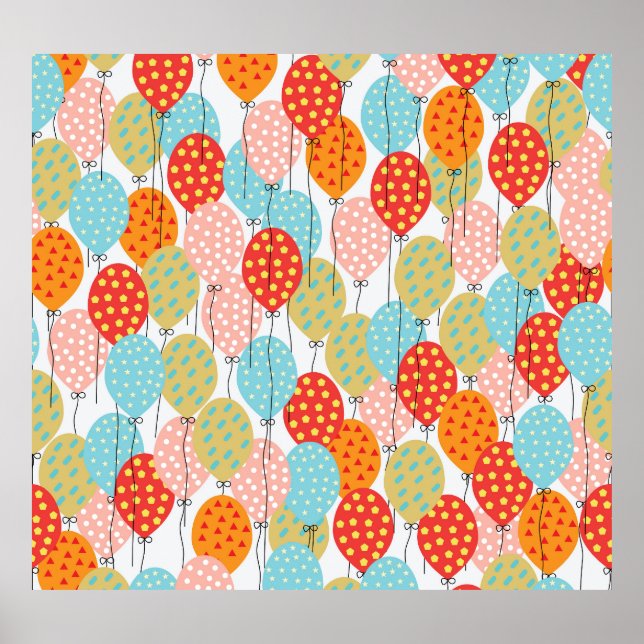 Colourful Balloons Variety Seamless Pattern Poster (Front)