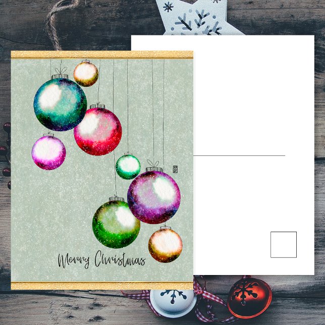 Colourful Balls Elegant Merry Christmas Family Holiday Postcard (Front and Back)