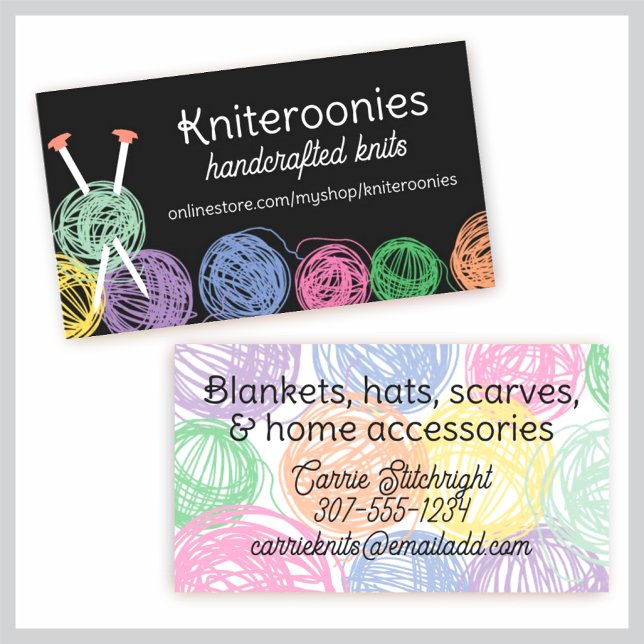 Colourful balls of yarn knitting needles biz cards (Creator Uploaded)