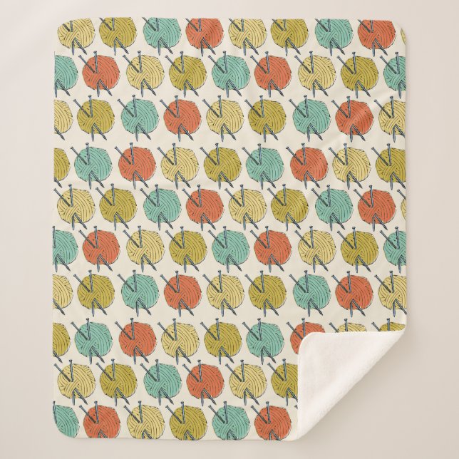 Colourful Balls of Yarn Wool Pattern Sherpa Blanket (Front)