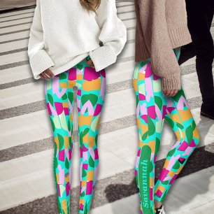 Colourful Bamboo Botanicals Personalise Name Leggings