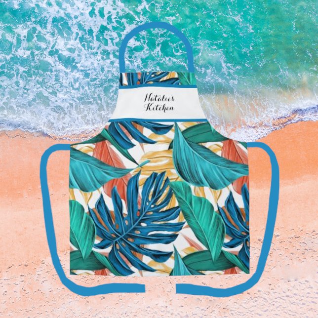 Colourful Banana Leaves Seamless Pattern Apron (Creator Uploaded)