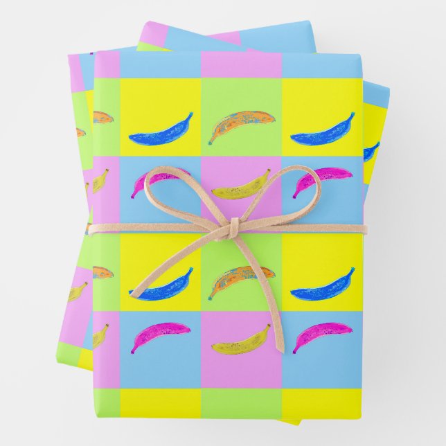 Colourful Banana Pattern in Pop Art Style Wrapping Paper Sheet (In situ)