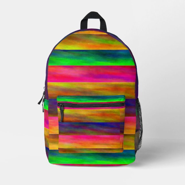 colourful bands printed backpack (Front)