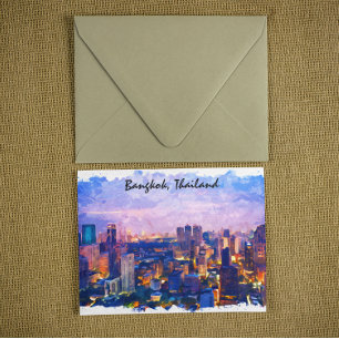Colourful Bangkok Thailand Cityscape Watercolor Postcard