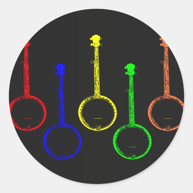 colourful banjos classic round sticker (Front)