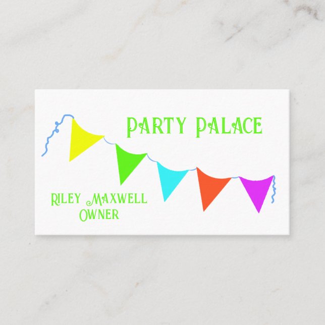 Colourful Banner Party Planner Business Card (Front)