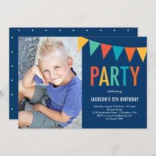 Colourful Banner Photo Birthday Invitation