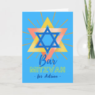 Colourful Bar Mitzvah Star of David Add a Name Card
