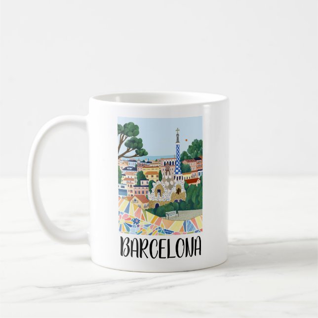 Colourful Barcelona Spain City View Coffee Mug (Left)