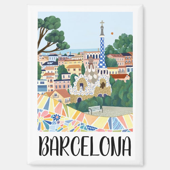 Colourful Barcelona Spain City View Magnet (Front)
