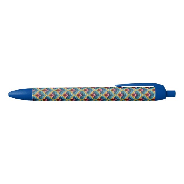 Colourful Bargello Embroidery Boho Chic Pattern Black Ink Pen (Top)