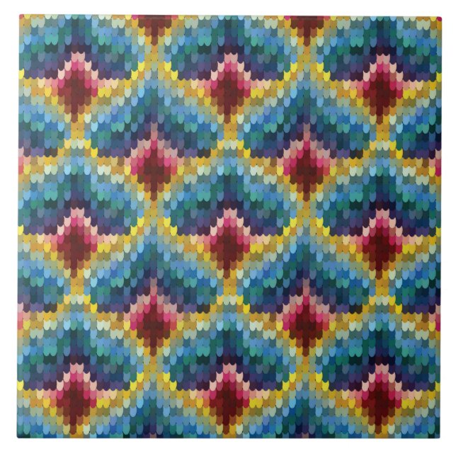 Colourful Bargello Embroidery Boho Chic Pattern Ceramic Tile (Front)