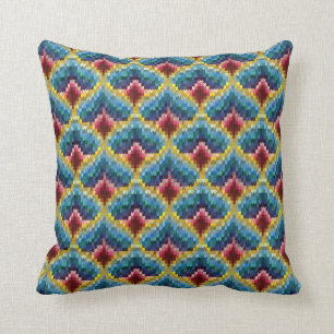 Colourful Bargello Embroidery Boho Chic Pattern Cushion