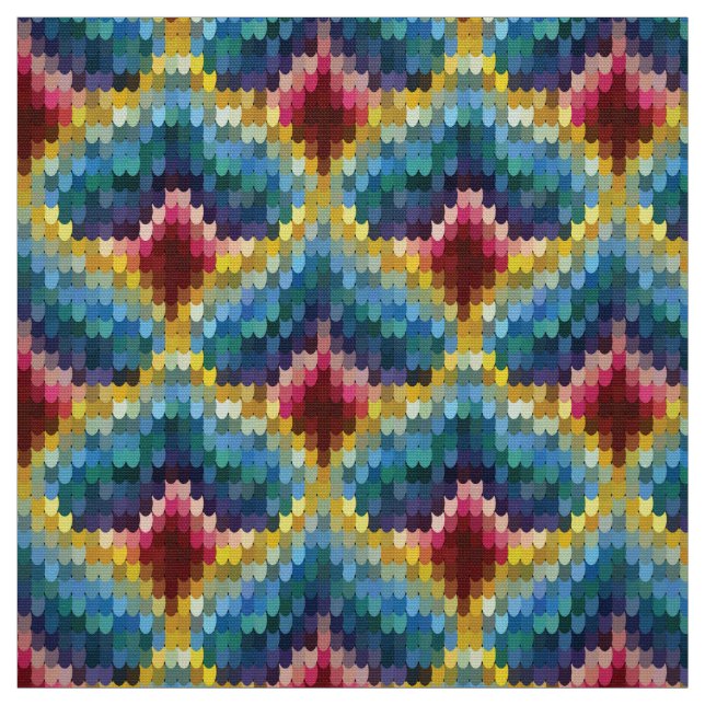Colourful Bargello Embroidery Boho Chic Pattern Fabric (Swatch)
