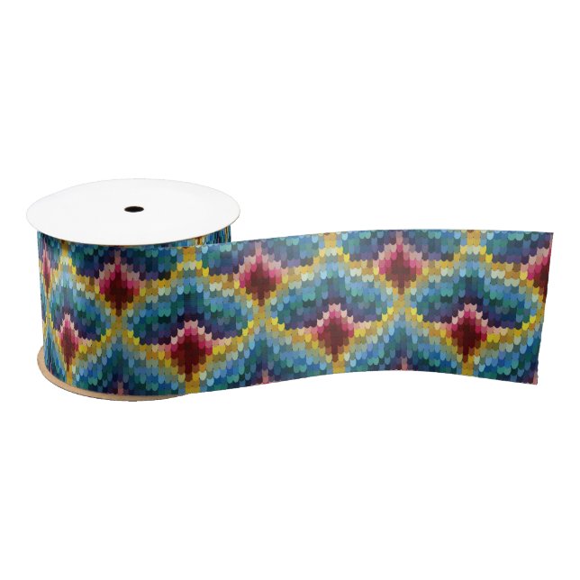 Colourful Bargello Embroidery Boho Chic Pattern Satin Ribbon (Spool)