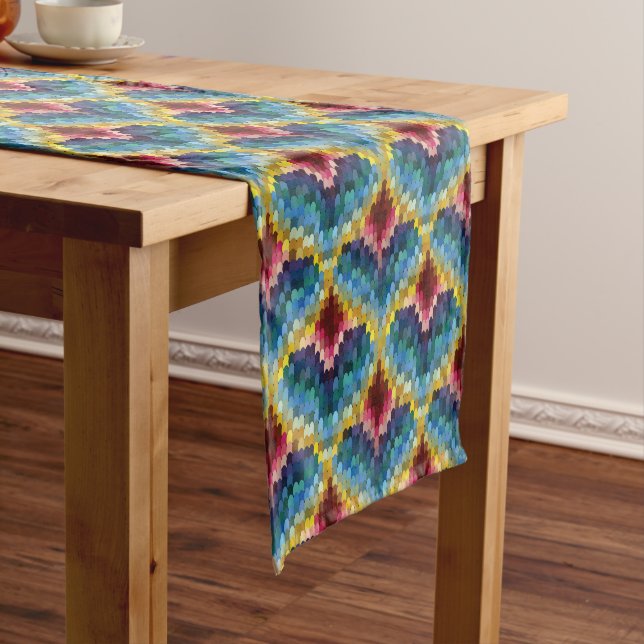 Colourful Bargello Embroidery Boho Chic Pattern  Short Table Runner (In Situ)