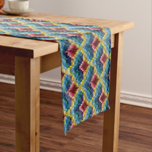 Colourful Bargello Embroidery Boho Chic Pattern Short Table Runner