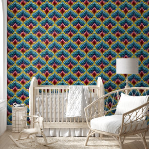 Colourful Bargello Embroidery Boho Chic Pattern Wallpaper