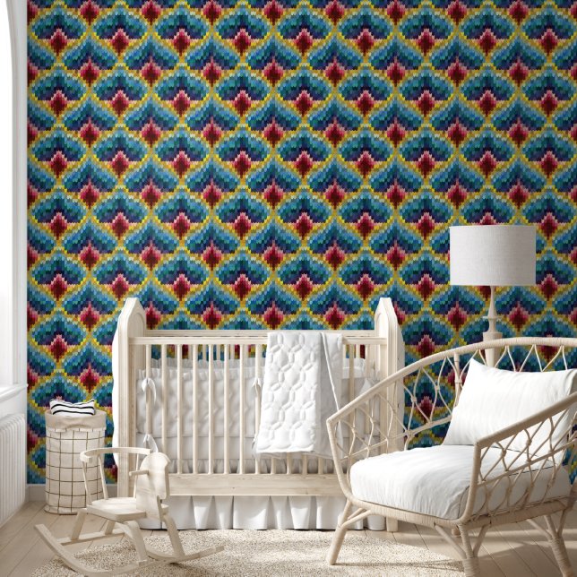 Colourful Bargello Embroidery Boho Chic Pattern Wallpaper (Kids)