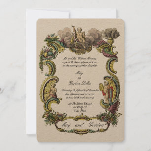 Colourful Baroque Rococo Border With Cherubs, Bird Invitation