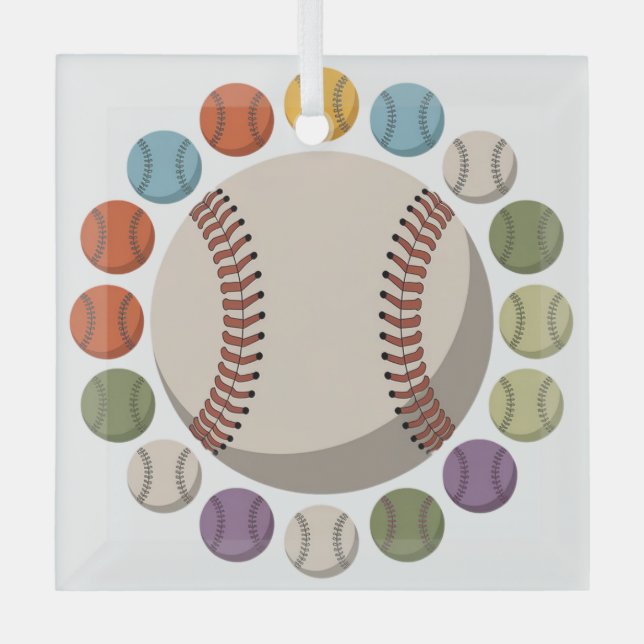  Colourful Baseball Circle Glass Tree Decoration (Front)