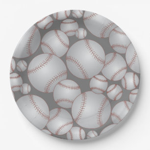 Colourful Baseballs Pattern Grey Paper Plate