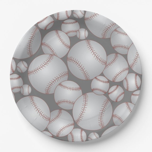 Colourful Baseballs Pattern Grey Paper Plate (Front)