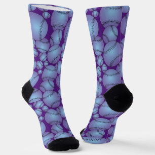 Colourful Baseballs Pattern Purple Socks