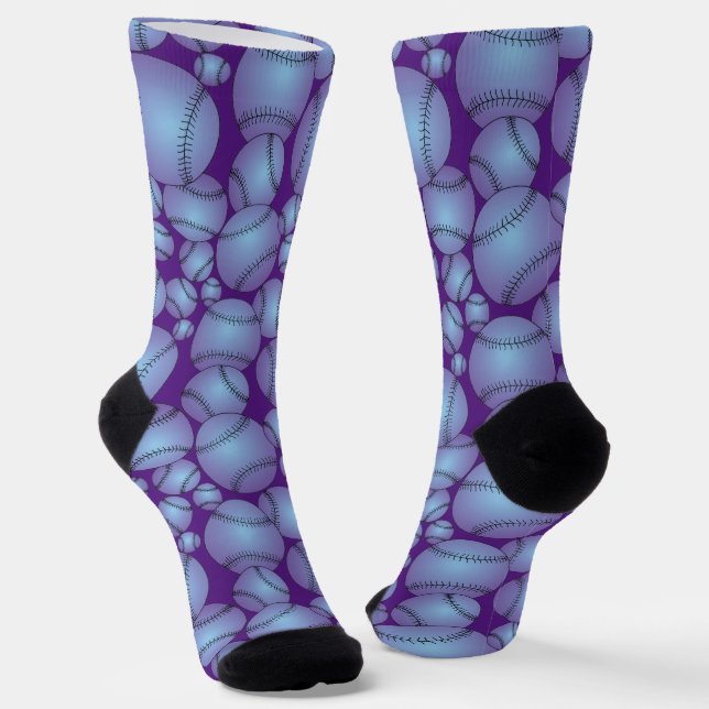 Colourful Baseballs Pattern Purple Socks (Angled)