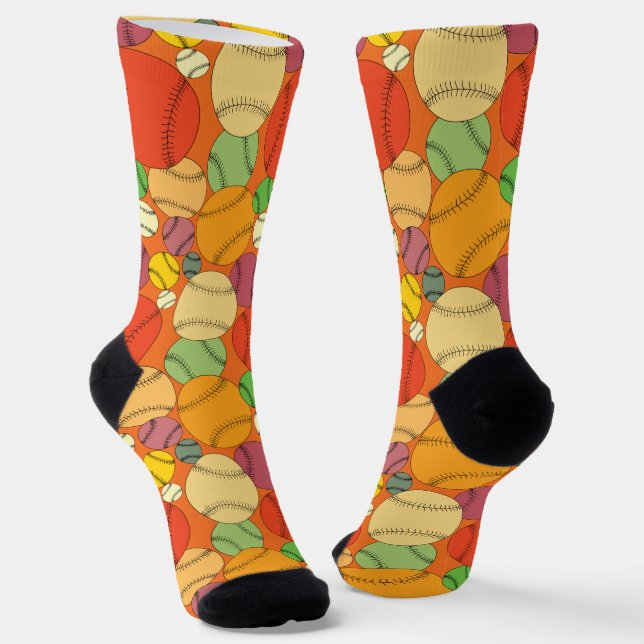 Colourful Baseballs Pattern Socks (Angled)