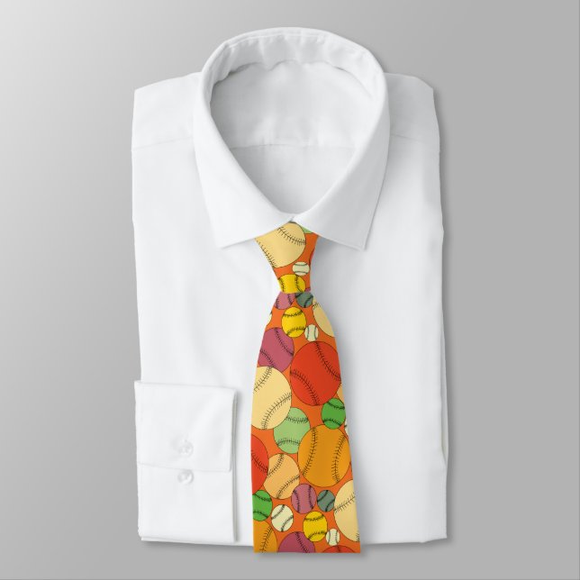 Colourful Baseballs Pattern Tie (Tied)