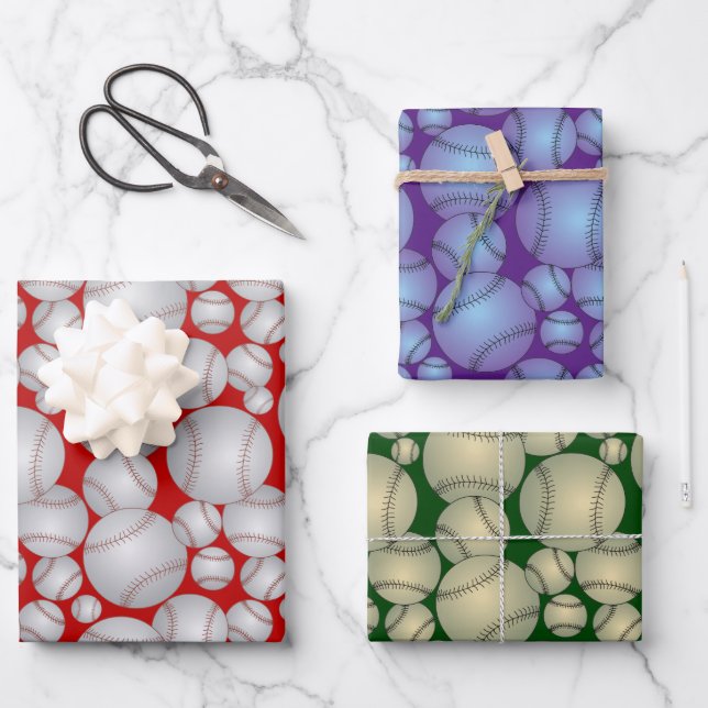 Colourful Baseballs Wrapping Paper Sheets (Front)
