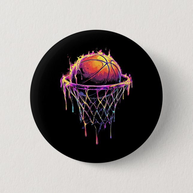 Colourful Basketball Dripping Colour Splash Hoop N 6 Cm Round Badge (Front)