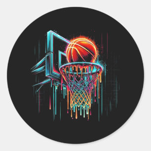 Colourful Basketball Dripping Colour Splash Hoop N Classic Round Sticker