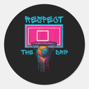 Colourful Basketball Dripping Colour Splash Hoop N Classic Round Sticker