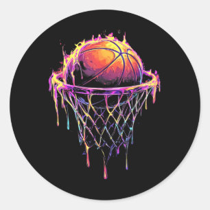 Colourful Basketball Dripping Colour Splash Hoop N Classic Round Sticker