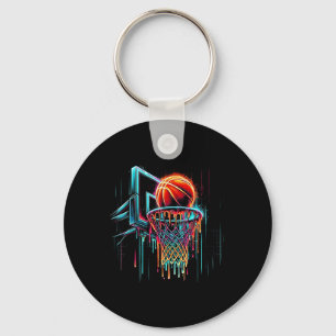 Colourful Basketball Dripping Colour Splash Hoop N Key Ring
