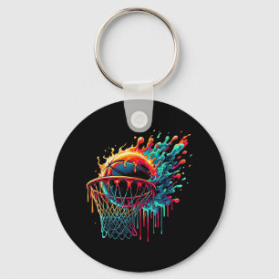 Colourful Basketball Dripping Colour Splash Hoop N Key Ring