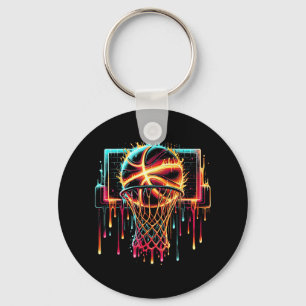 Colourful Basketball Dripping Colour Splash Hoop N Key Ring