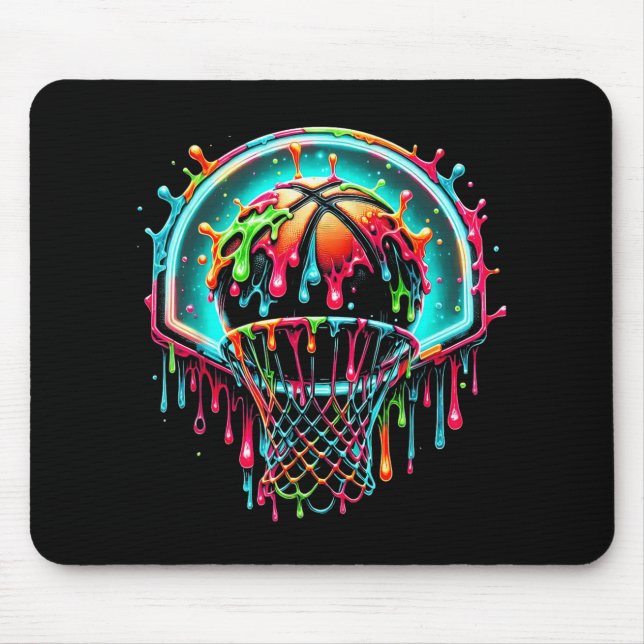 Colourful Basketball Dripping Colour Splash Hoop N Mouse Pad (Front)