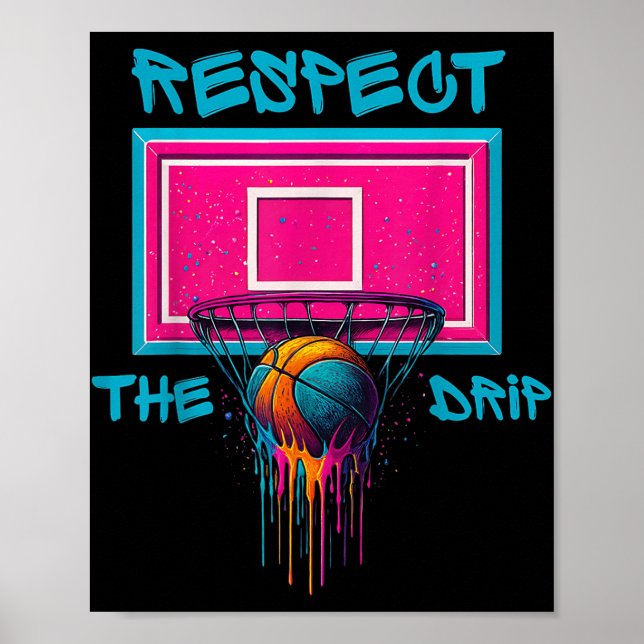 Colourful Basketball Dripping Colour Splash Hoop N Poster (Front)
